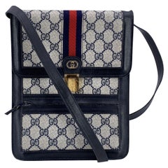 Gucci Vintage Blue Monogram Ophidia Stripes Vertical Crossbody Bag