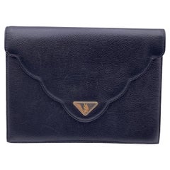 Yves Saint Laurent Vintage Black Leather YSL Flap Clutch Bag Handbag