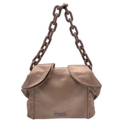 Prada Gold Metallic Leather Ruffle Shoulder Bag Lucite Chain Strap