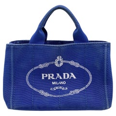Prada Blue Canvas Logo Canapa Logo Small Tote Bag BN2439