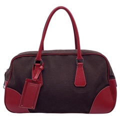 Prada Vintage Brown and Red Leather Bowling Bag Satchel B10804