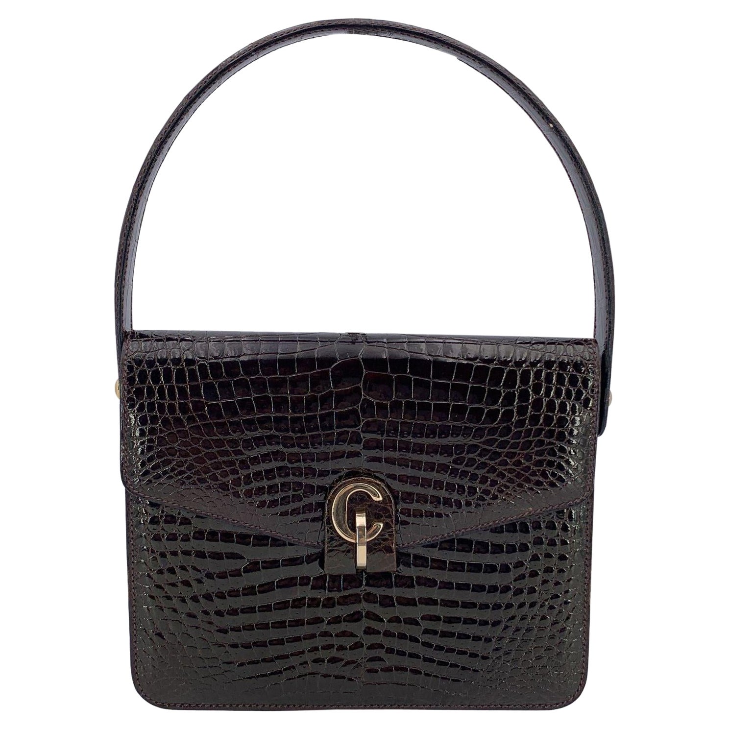 Christian Dior Rare Vintage Brown Leather Handbag with CD closure For Sale