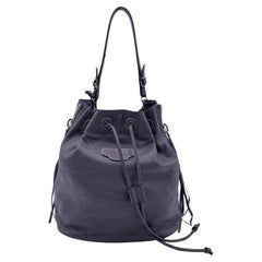 Balenciaga Grey Leather Bucket Papier Plate Drawstring Bag