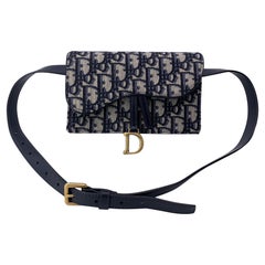 Christian Dior Blue Oblique Jacquard Canvas Waist Belt Bum Bag