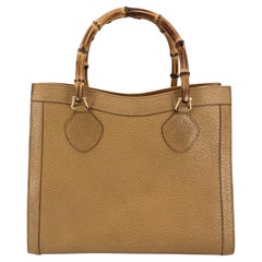 Gucci Tan Beige Leather Bamboo Princess Diana Tote Bag