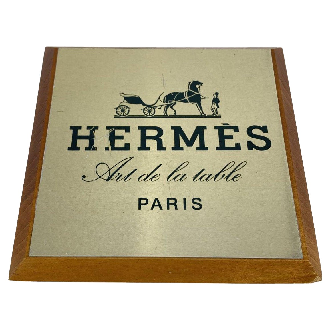 Hermes Vintage Art de la Table Wood Shelf Talker Square Plate