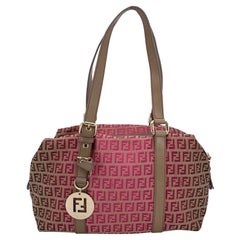 Fendi Pink Brown Monogram Zucchino Canvas Boston Shoulder Bag