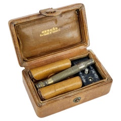 Hermes Vintage Travel Razor Shaving Set Brown Leather Case