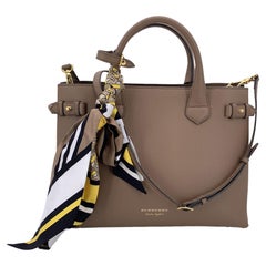 Burberry Taupe Leather Medium The Banner Tote Bag with Strap