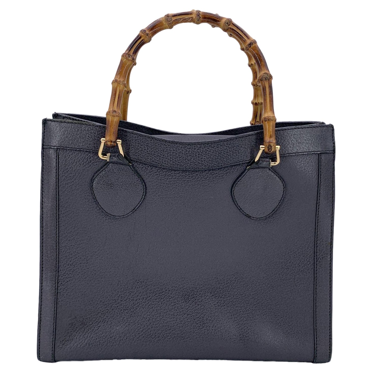 Gucci Vintage Dark Grey Leather Diana Bamboo Tote Bag For Sale