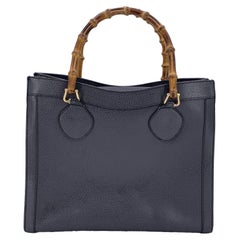 Gucci Vintage Dark Grey Leather Diana Bamboo Tote Bag