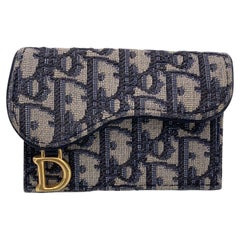 Christian Dior Blue Monogram Oblique Saddle Card Coin Wallet