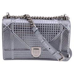 Christian Dior Silver Leather Diorama Medium Shoulder Bag