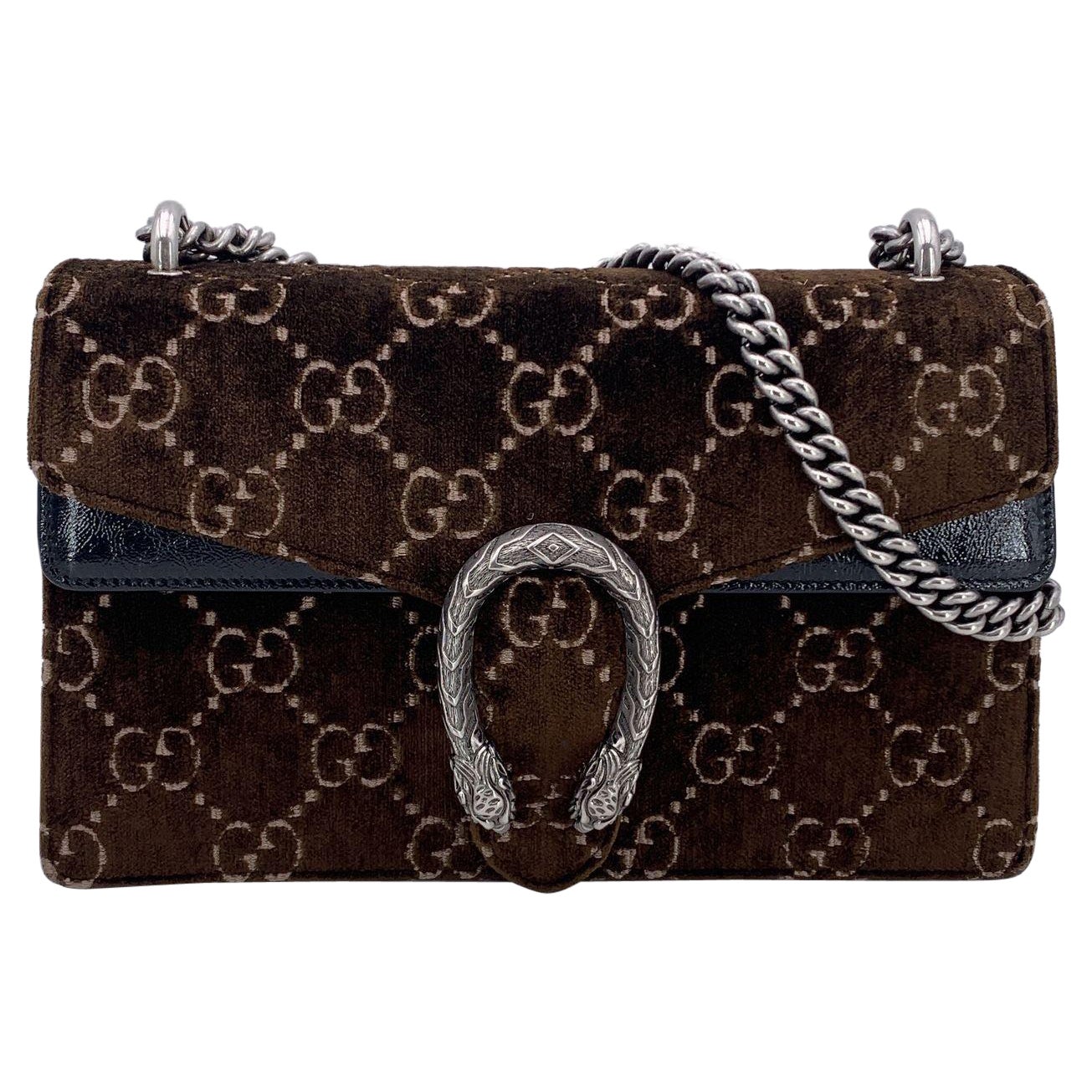 Gucci Brown Velvet Monogram GG Small Dionysus Shoulder Bag For Sale