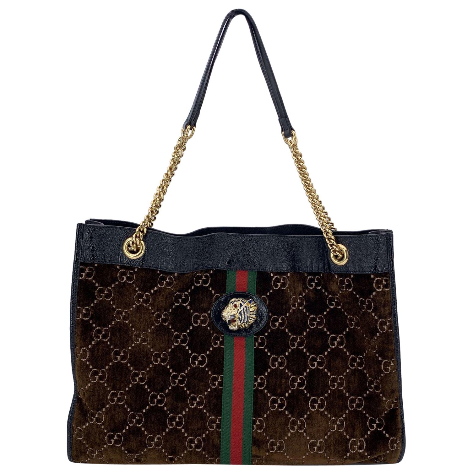 Gucci Brown Monogram Velvet Large Rajah Tote Shoulder Bag