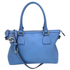 Gucci Light Blue Leather GG Charmy 2 Way Tote Bag with Strap