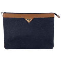 Yves Saint Laurent Retro Black Textured Vinyl Canvas Clutch Bag