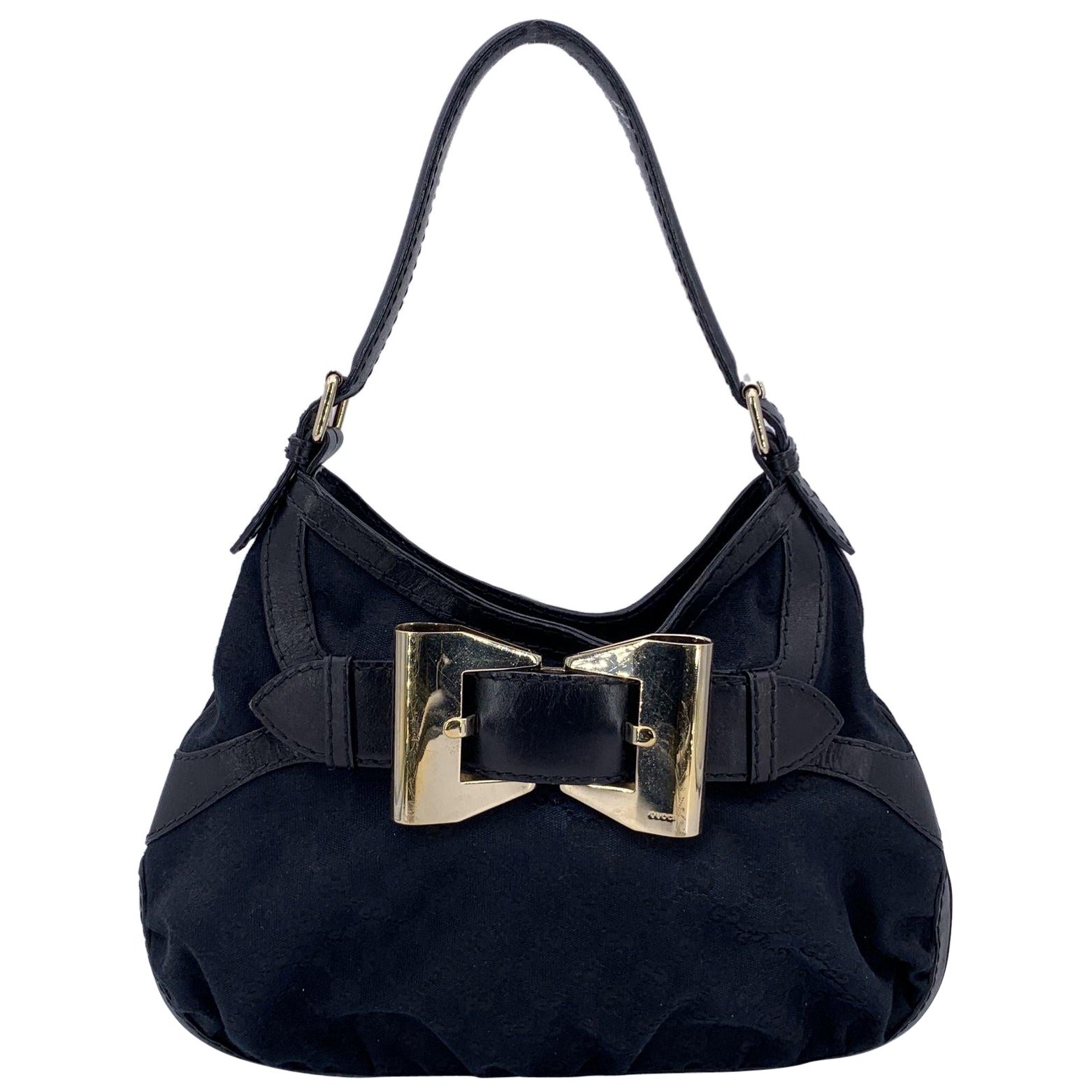 Gucci Black Monogram Canvas Queen Hobo Shoulder Bag For Sale