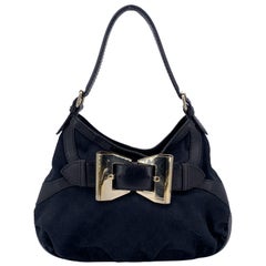 Gucci Black Monogram Canvas Queen Hobo Shoulder Bag