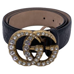 Gucci Black Guccissima Leather Marmont Belt Crystal GG Buckle 90/36
