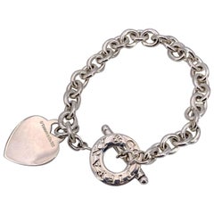Tiffany & Co. Sterling Silver Blank Heart Tag Pendant Toggle Bracelet
