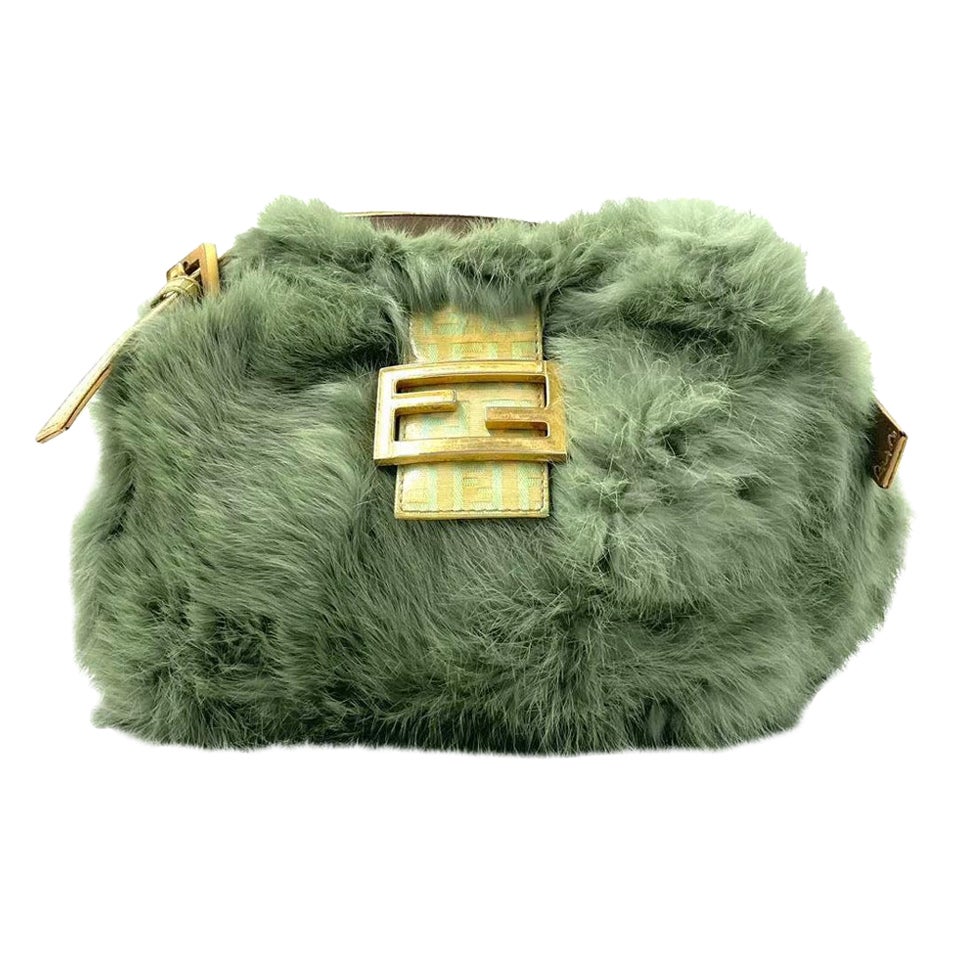 Fendi Mini Mamma Baguette Green Faux Fur For Sale