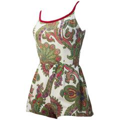 50s Cotton Paisley Sunsuit/ Swimsuit 8