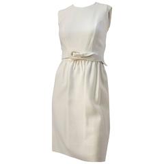 50s White Sheath Dress with White Belt 3