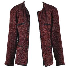 Chanel Red & Black Tweed Zipped Jacket SZ 42