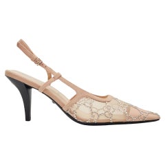 Gucci GG Malla Adornada con Cristales Zapatos de tacón Slingback Beige EU 38