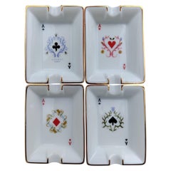 Hermès Paris Playing Cards Four Mini Ashtrays Porcelain Gold Ace Poker