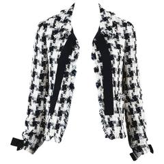 Chanel 04A Cream Black Multicolor Tweed Checkered Bow Long Sleeve Jacket SZ 38