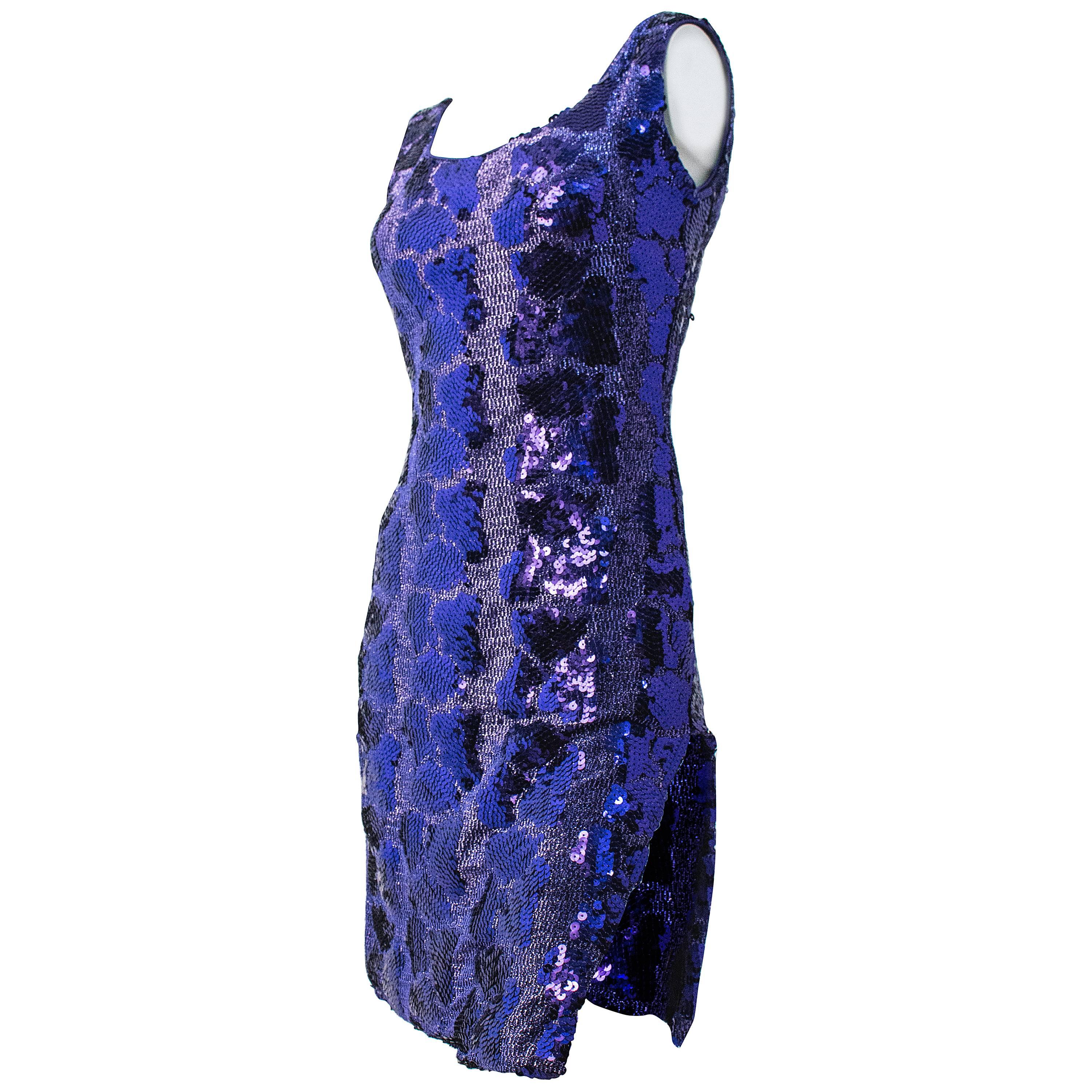 80s Purple Sequin Snake Pattern Dress