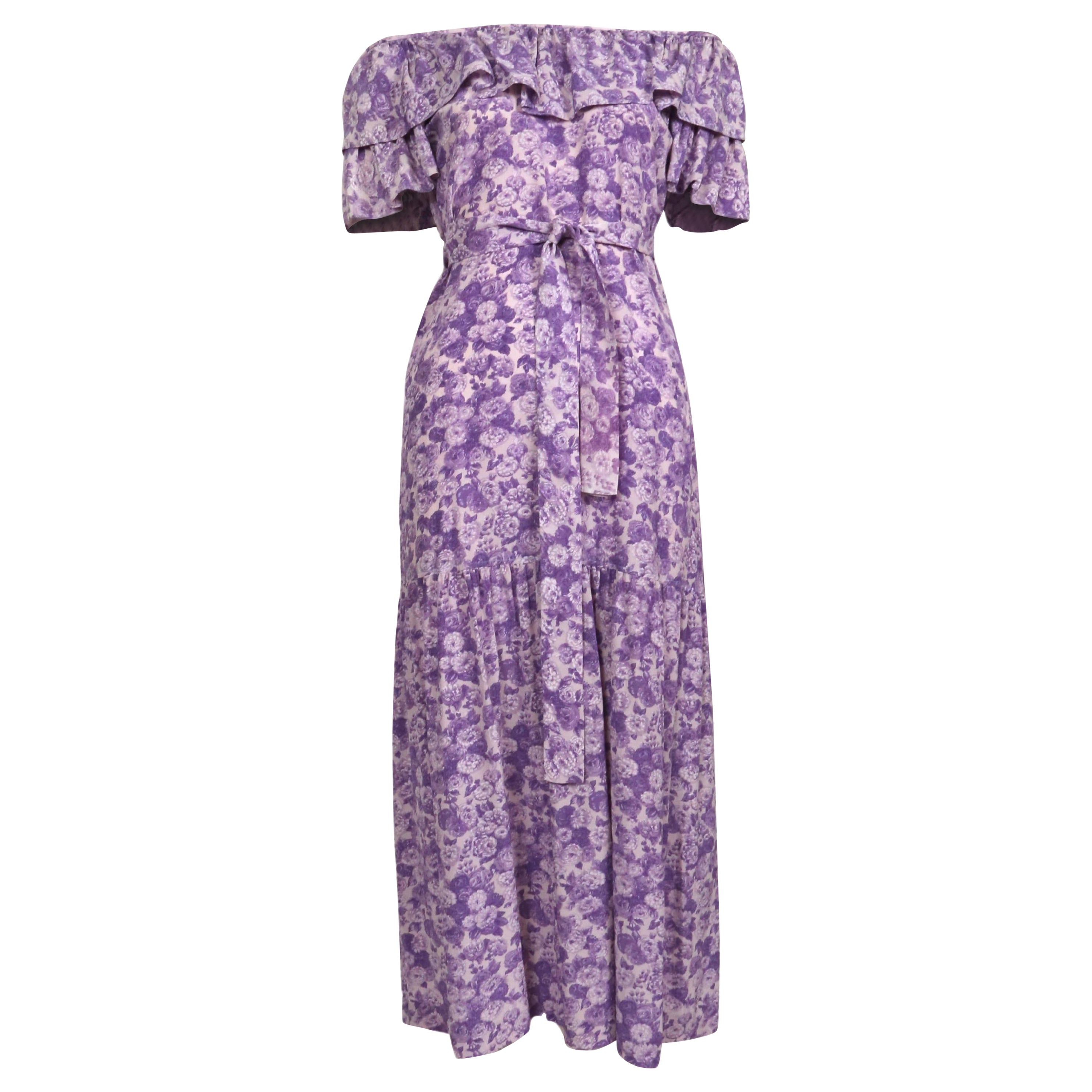 1976 YVES SAINT LAURENT rive gauche purple silk floral RUNWAY dress For Sale