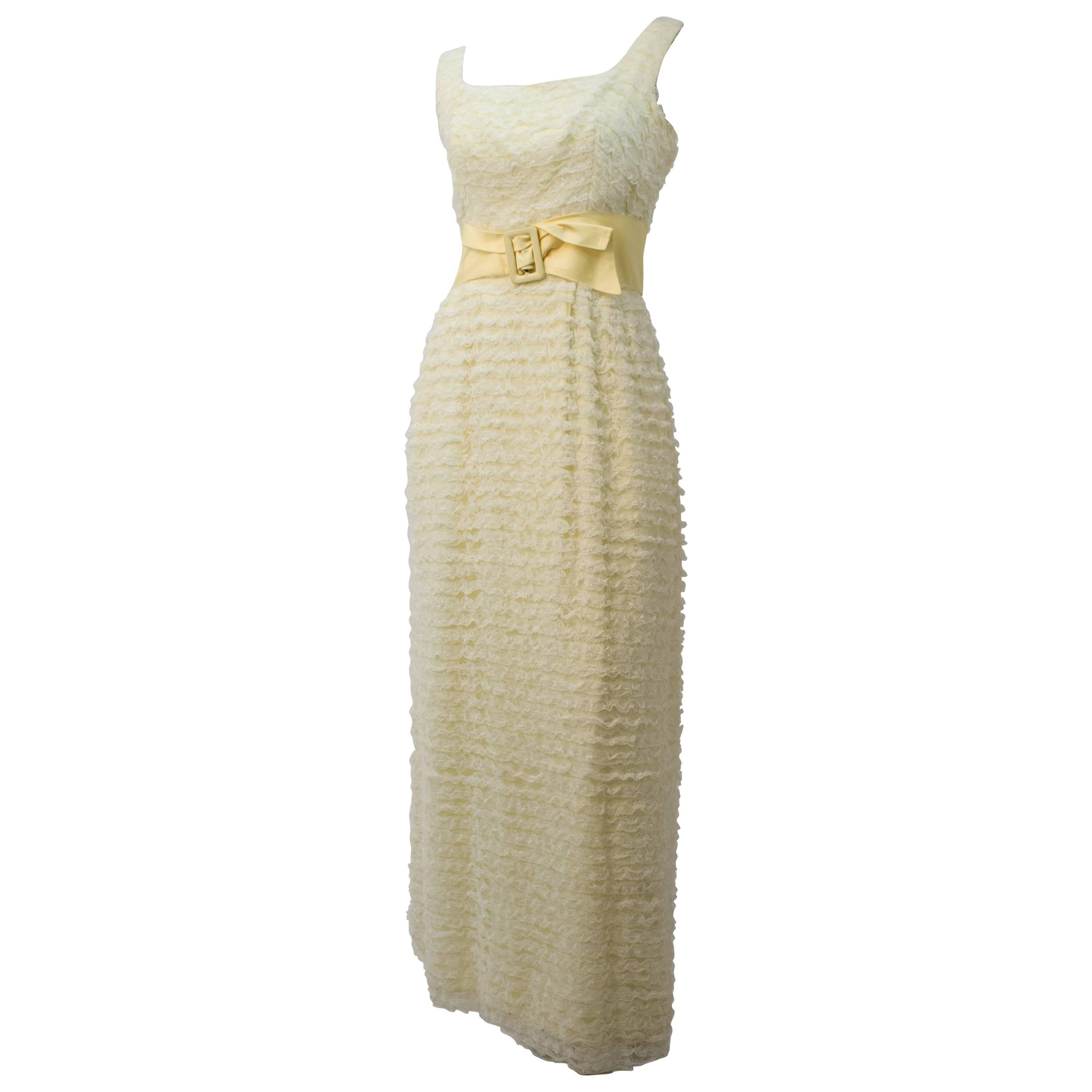 60s Yellow Lace Tiered Dress For Sale