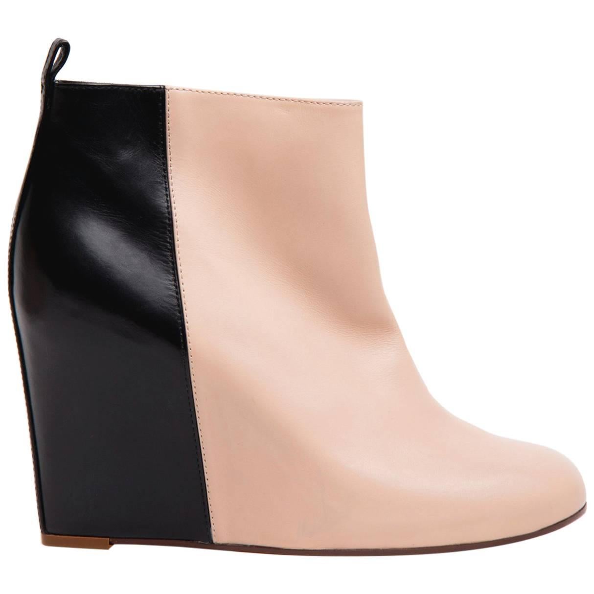 Celine Black & Pink Wedge Ankle Boots For Sale