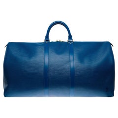 Sehr Chic Louis Vuitton Keepall 55 Reisetasche aus kobaltblauem Epi-Leder, GHW