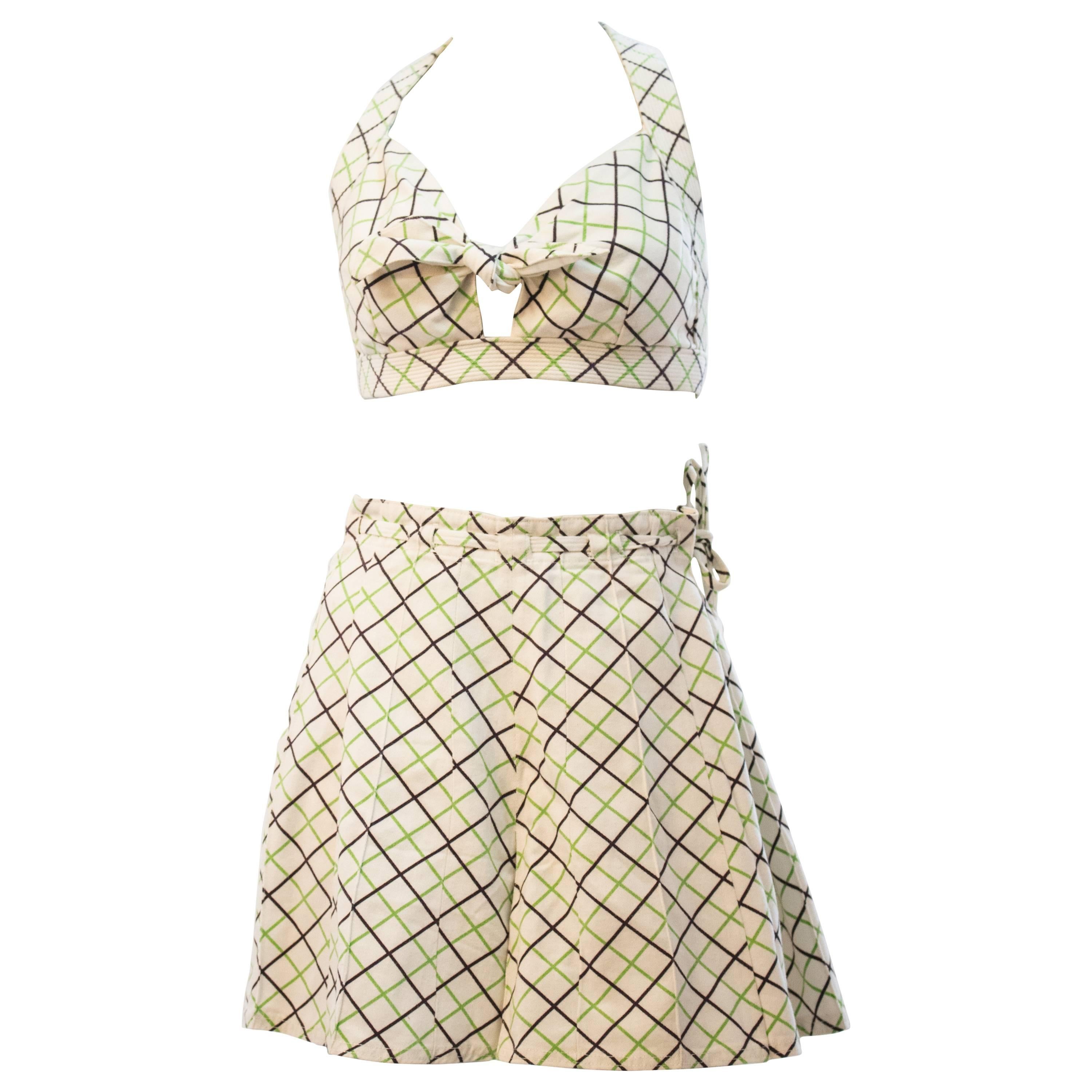 1940s/1950s Plaid Two Piece Cotton Sunsuit with Halter Top