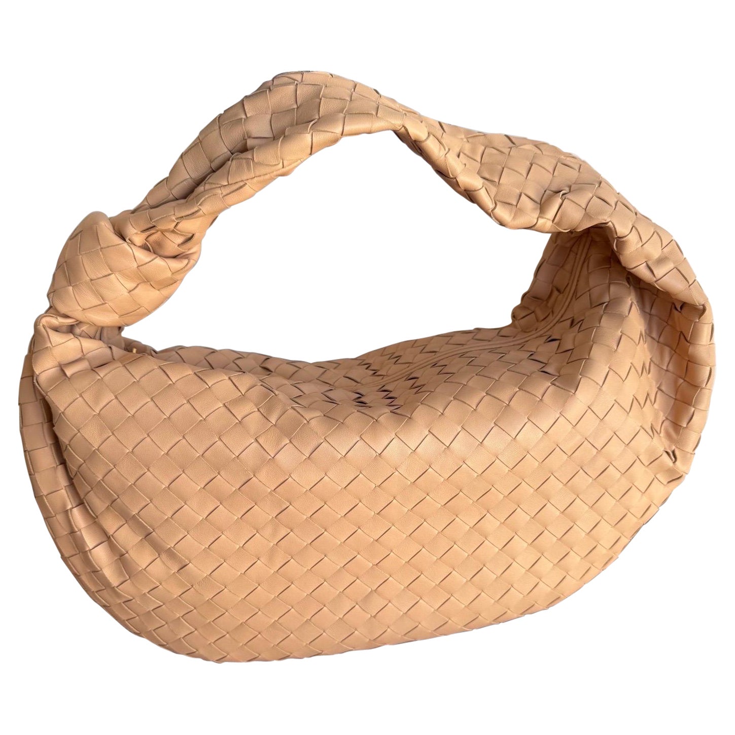 Bottega Veneta Jodie Classic Large Almond Beige Lambskin Leather Clutch Bag For Sale