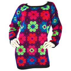 Retro 1980s Betsey Johnson Punk Label One Size Intarsia Flower Sweater Jumper 80s