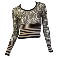 JEAN PAUL GAULTIER 2000s BEIGE & BLACK MESH POLKA DOT TOP