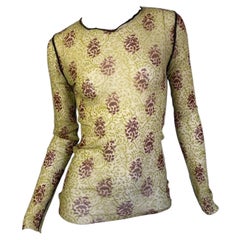 JEAN PAUL GAULTIER 2000s GREEN MESH PRINT TOP