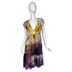 JEAN PAUL GAULTIER 2000s Robe MIDI en tissu imprimé TROPICAL JAUNE & POURPLE
