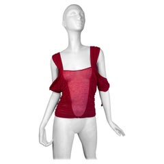 YVES SAINT LAURENT ss2003 BY TOM FORD RED SHEER DRAPED TANK TOP