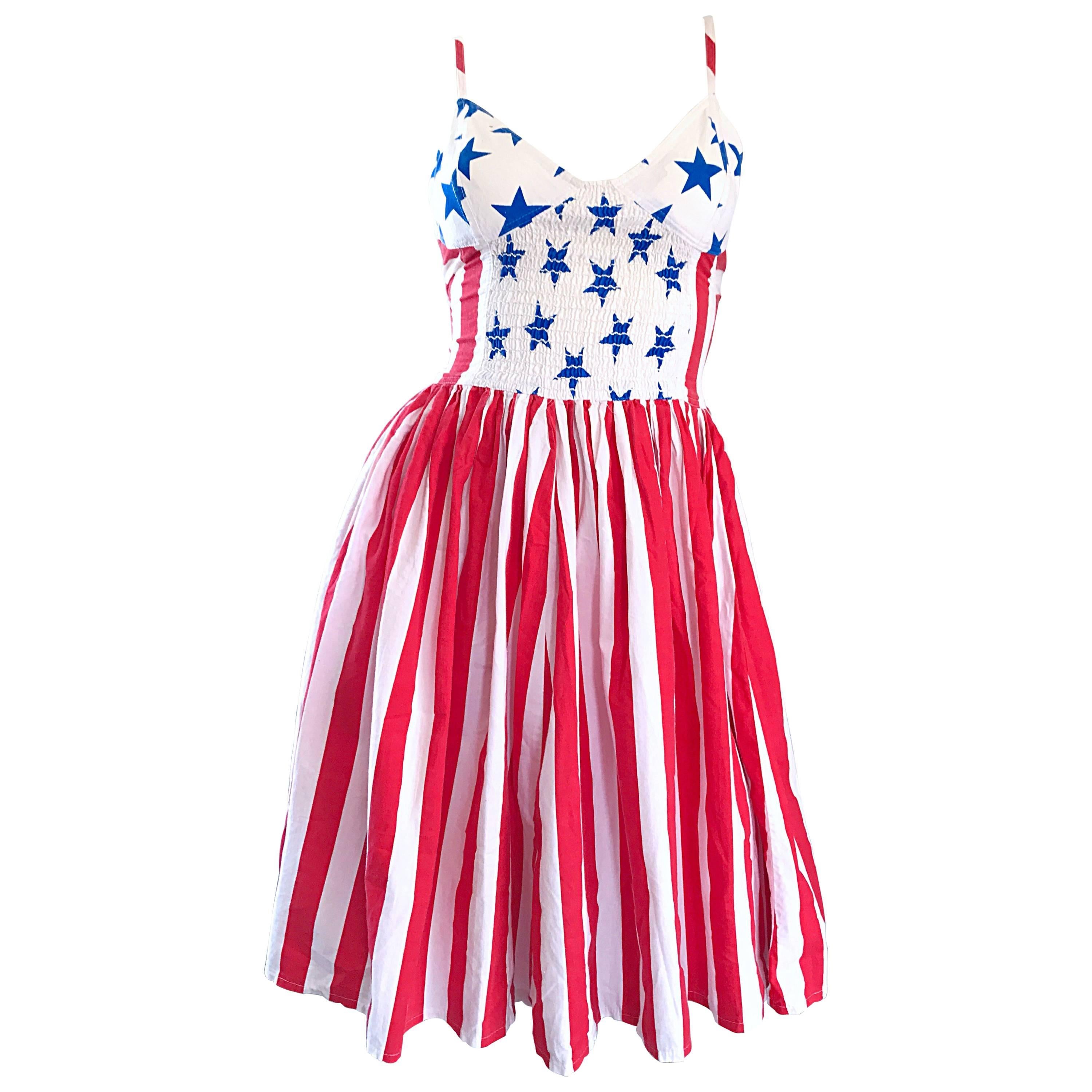 Documented Vintage Boy London 1980s American Flag Hand Painted Cotton 80s Dress For Sale