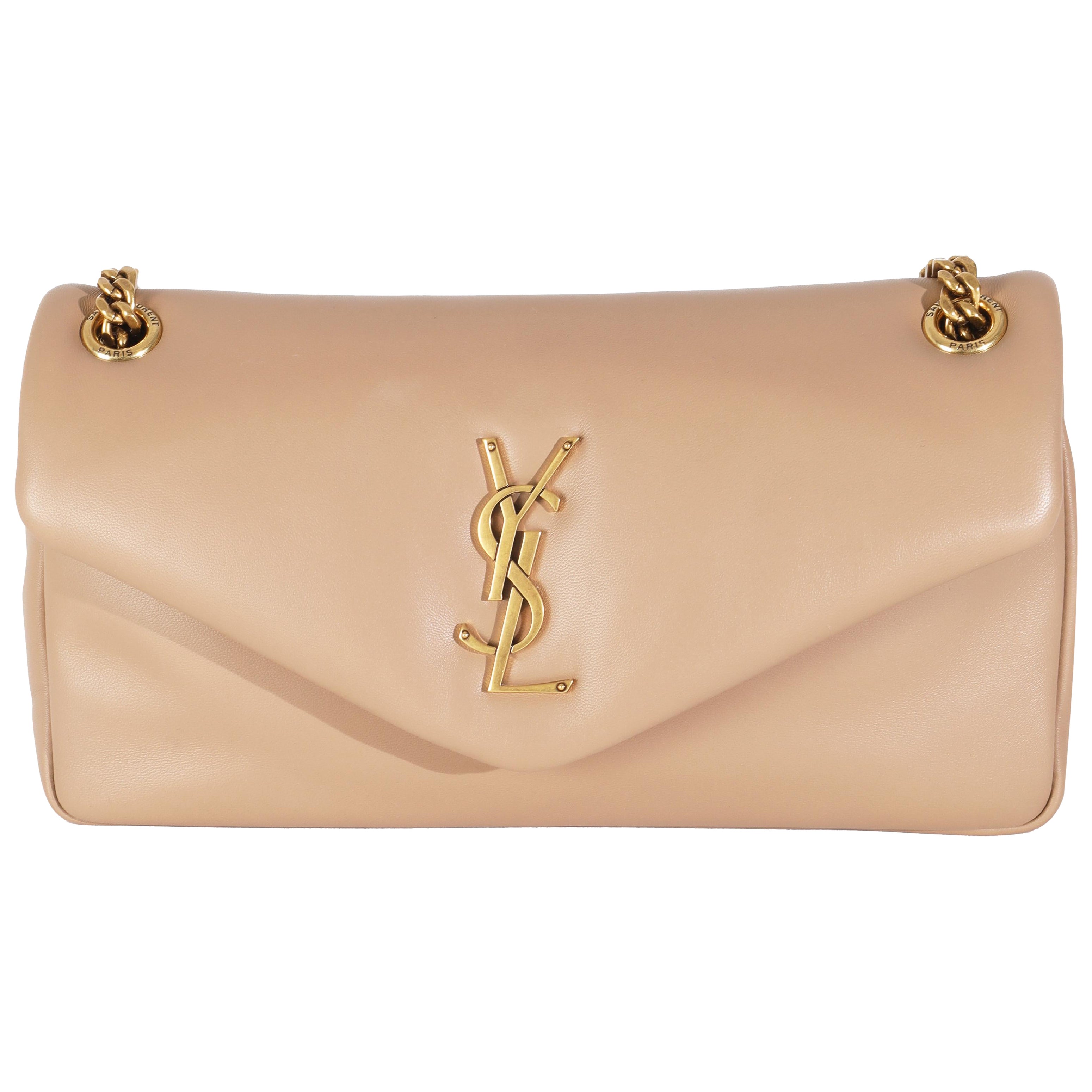 Saint Laurent Dark Toffee Plunged Lambskin Small Calypso For Sale