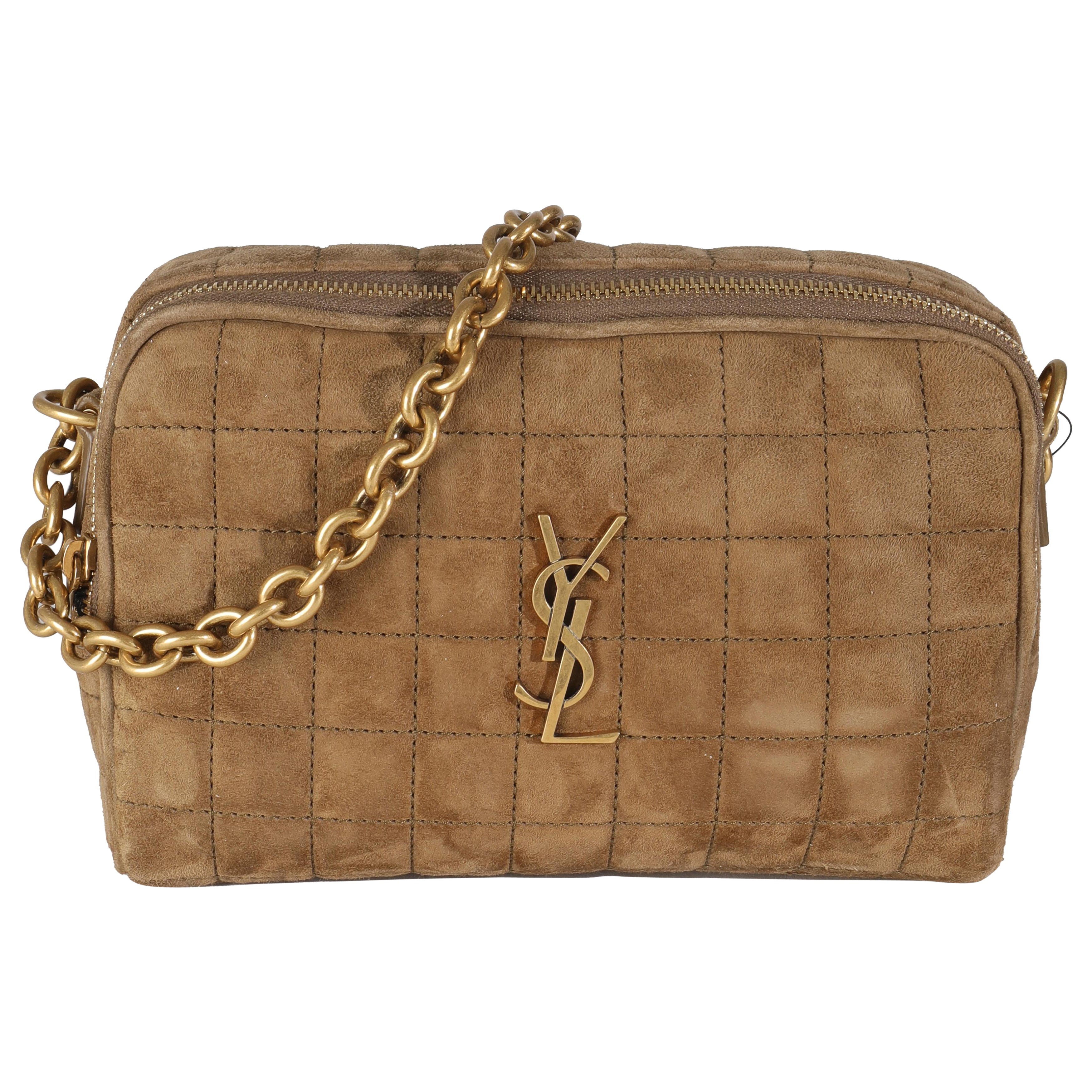 Saint Laurent Golden Leaf Suede Cassandre Carre Camera Bag For Sale