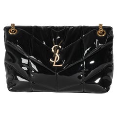 Saint Laurent Black Quilted Patent Small Lou Puffer Chain Bag