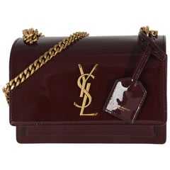 Saint Laurent Red Wine Patent Monogram Small Sunset Bag