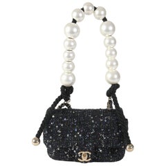 Chanel Black Ecru Tweed Mini Pearl Handle Flap Bag